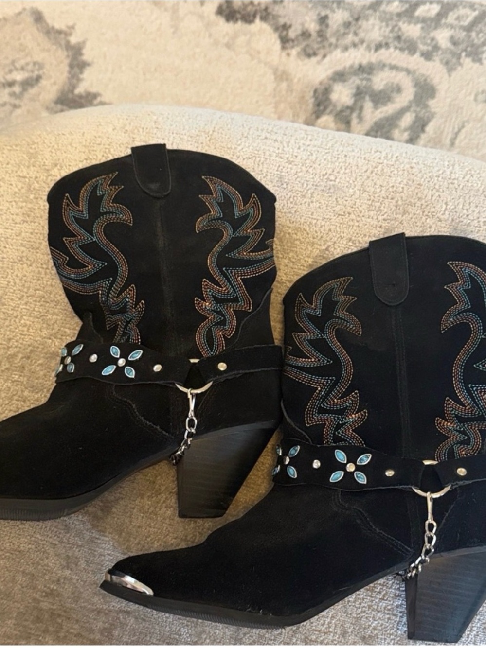 Dingo Black Suede Western Cowboy Boots Turquoise Harness Women’s 9.5